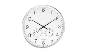 Nástěnné hodiny s teploměrem a vlhkoměrem 38 cm stříbrný rám