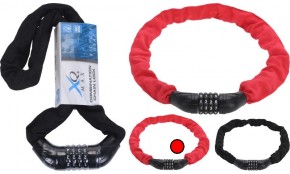 XQMAX Zámek na kolo řetězový s číselným kódem 90 cm červená
