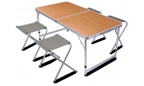 PROGARDEN Kempingový nábytek stůl + 4 židle skládací REDCLIFFS ocel/dřevo