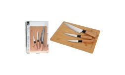 Sada kuchyňských nožů s prkénkem 4 ks bambus
